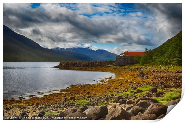 Old boat house at Glen Etive Print by Angela Wallace
