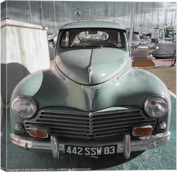 Peugeot 203 with faded color Canvas Print by Ann Biddlecombe