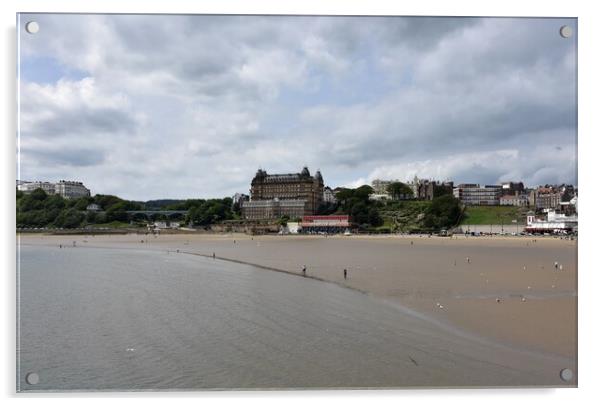 Scarborough beach Grand hotel Acrylic by Roy Hinchliffe