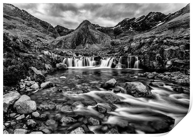 Fairy Pools and Cuillin Mountains Print by John Frid
