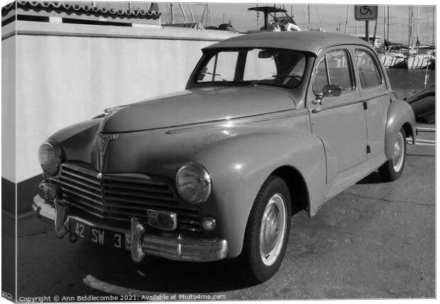 Peugeot 203 side view in monochrome Canvas Print by Ann Biddlecombe