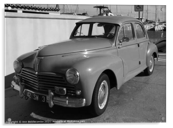 Peugeot 203 side view in monochrome Acrylic by Ann Biddlecombe