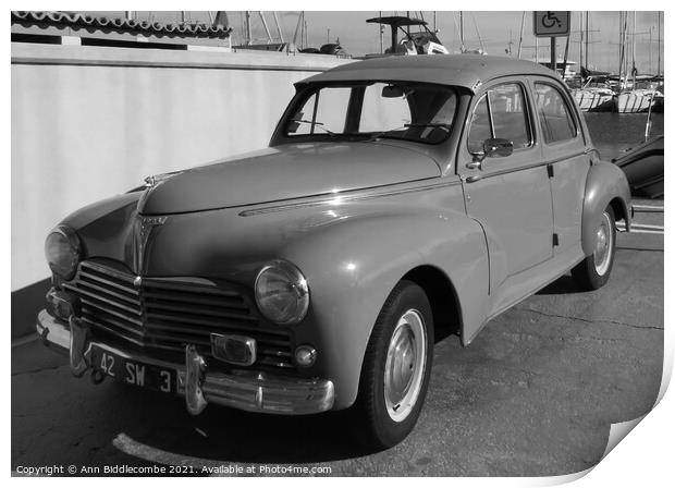 Peugeot 203 side view in monochrome Print by Ann Biddlecombe