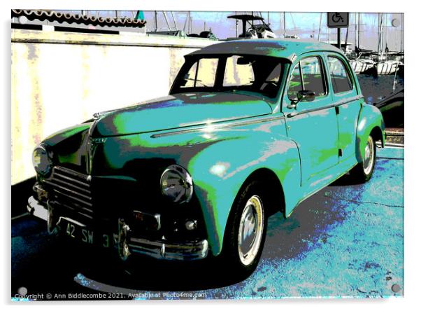 Posterized Peugeot 203 side view  Acrylic by Ann Biddlecombe