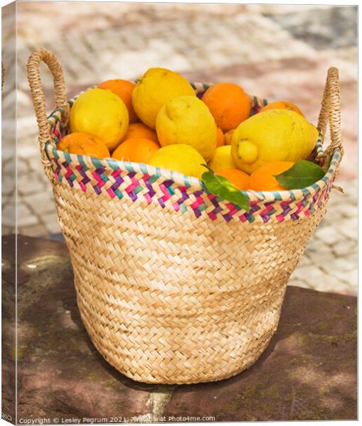 A basket of oranges and lemons Canvas Print by Lesley Pegrum