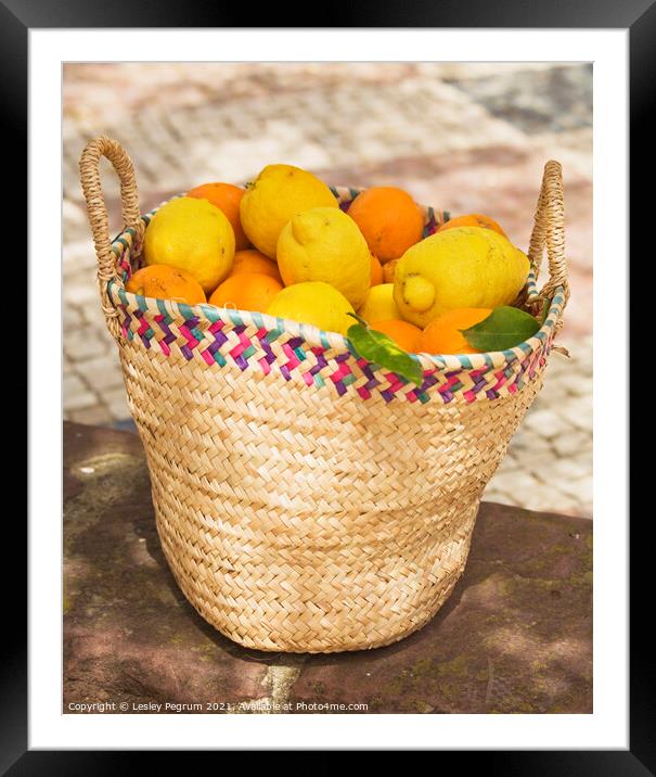 A basket of oranges and lemons Framed Mounted Print by Lesley Pegrum