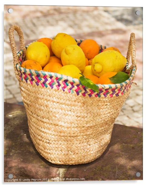 A basket of oranges and lemons Acrylic by Lesley Pegrum