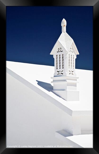 White Chimney with Blue Sky Framed Print by Lesley Pegrum