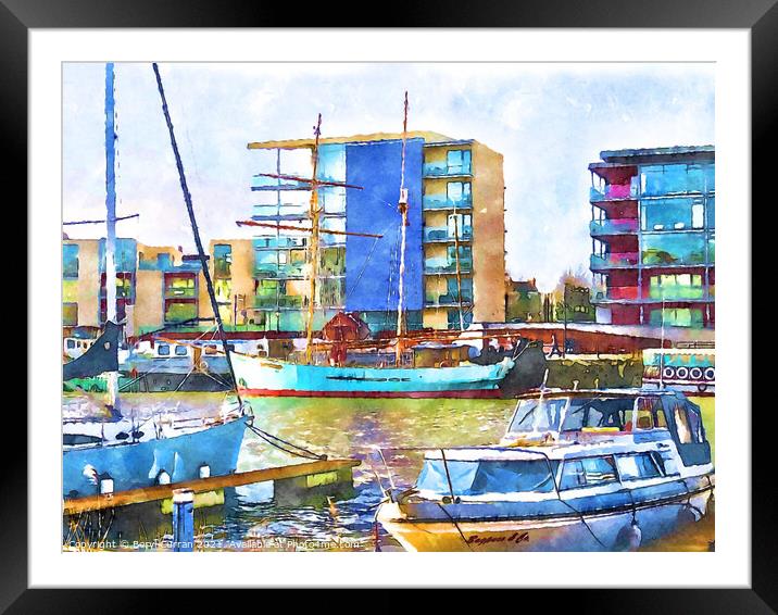 Vibrant Bristol Harbour Scene Framed Mounted Print by Beryl Curran
