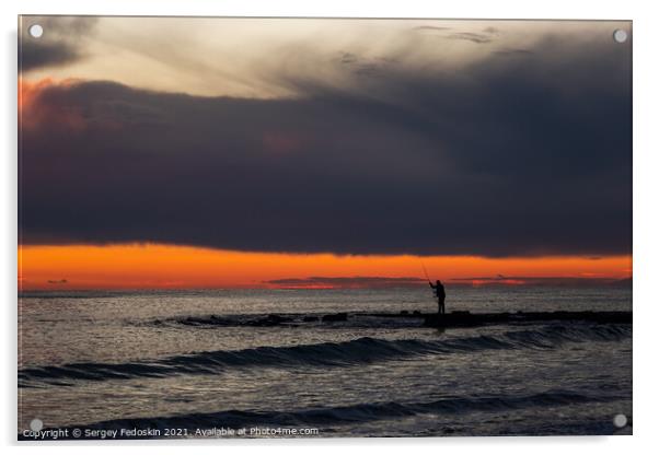 Fisherman on the sea at sunset. Acrylic by Sergey Fedoskin