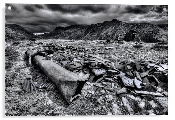 Dinorwig Quarry Black and White  Acrylic by Darren Wilkes