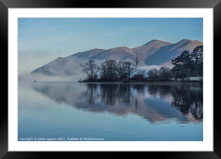 derwent water in the morning mist Framed Mounted Print by david siggens