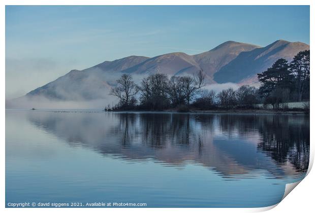 derwent water in the morning mist Print by david siggens