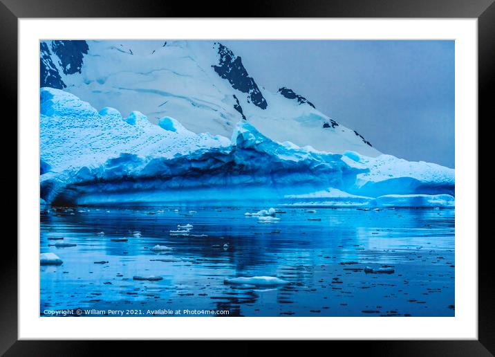 Snowing Blue Iceberg Reflection Paradise Bay Skintorp Cove Antar Framed Mounted Print by William Perry