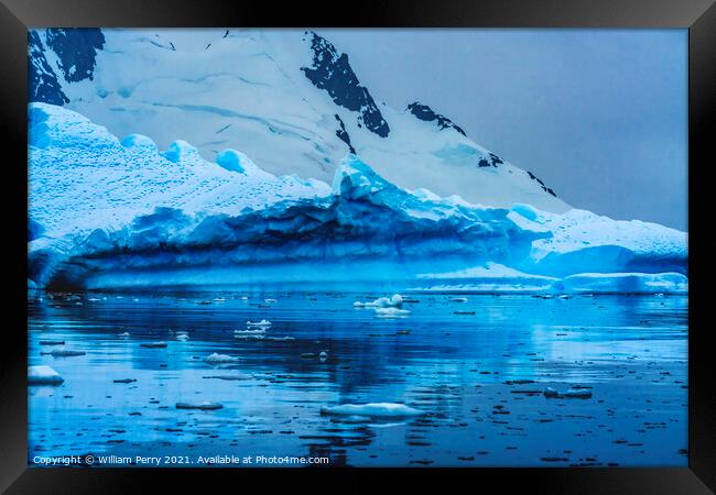 Snowing Blue Iceberg Reflection Paradise Bay Skintorp Cove Antar Framed Print by William Perry