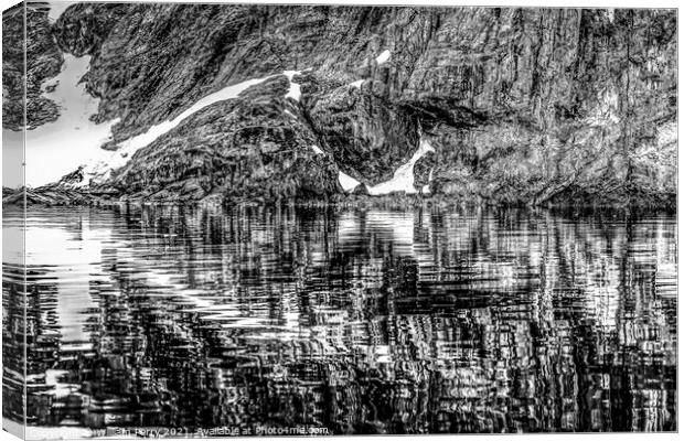 Black White Snow Abstract Reflection Paradise Bay Skintorp Cove  Canvas Print by William Perry