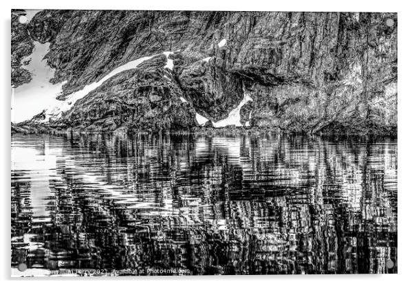 Black White Snow Abstract Reflection Paradise Bay Skintorp Cove  Acrylic by William Perry