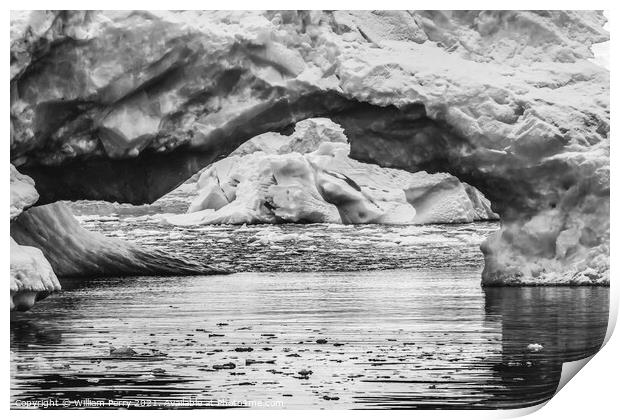 Black White Floating Blue Iceberg Arch Reflection Paradise Bay S Print by William Perry