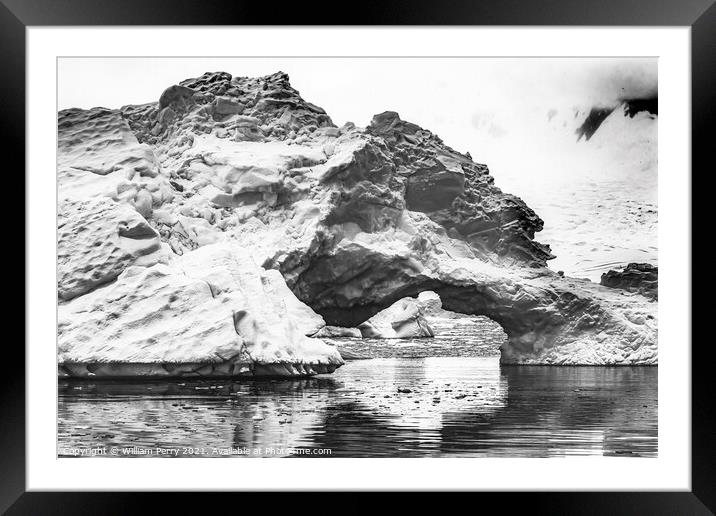 Black White Floating Blue Iceberg Arch Reflection Paradise Bay S Framed Mounted Print by William Perry