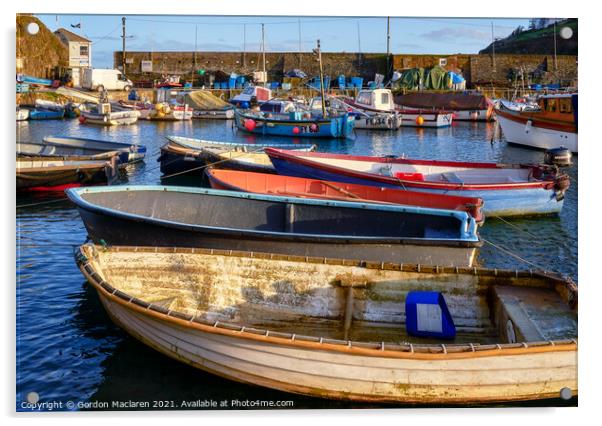 Boats in Mevagissey Harbour Cornwall Acrylic by Gordon Maclaren