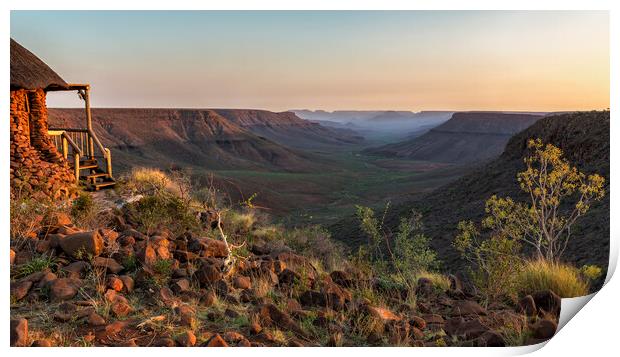 Sun Setting at Grootberg Lodge over Klip River Valley in Namibia Print by Belinda Greb