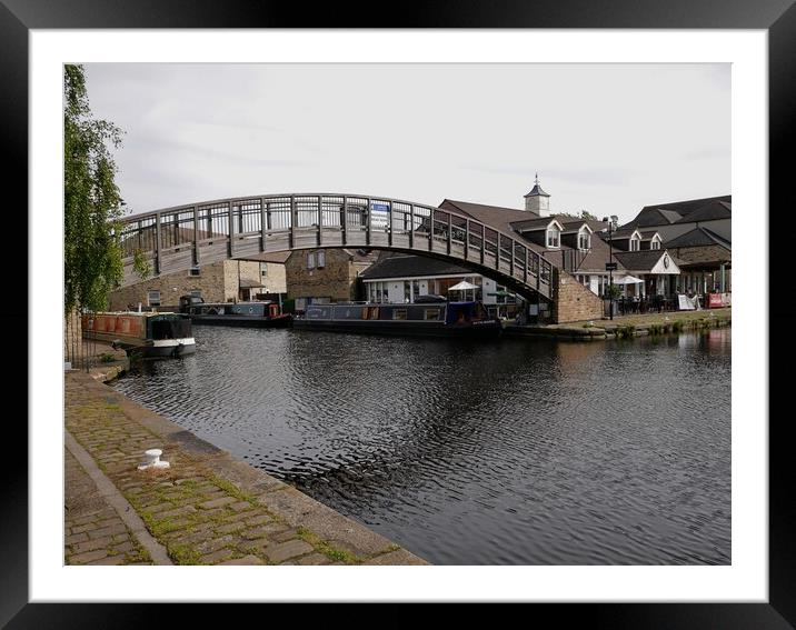 canal marina footbridge Huddersfield Framed Mounted Print by Roy Hinchliffe