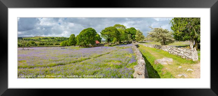 Bluebells at Emsworthy Mire, Dartmoor, Devon Framed Mounted Print by Justin Foulkes
