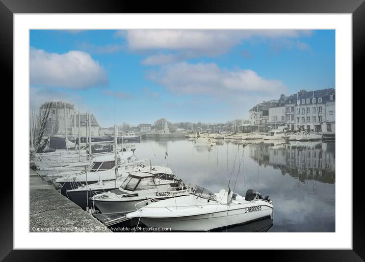 Honfleur France, converted the Boats to Black & White, leaving the sky as it was  Framed Mounted Print by Holly Burgess