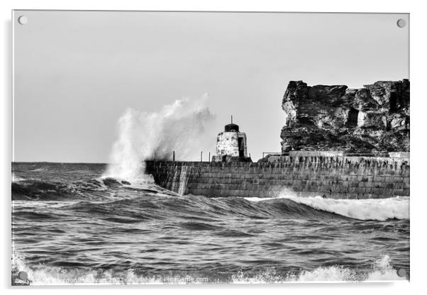 Rough seas at Portreath Cornwall Acrylic by Gordon Maclaren