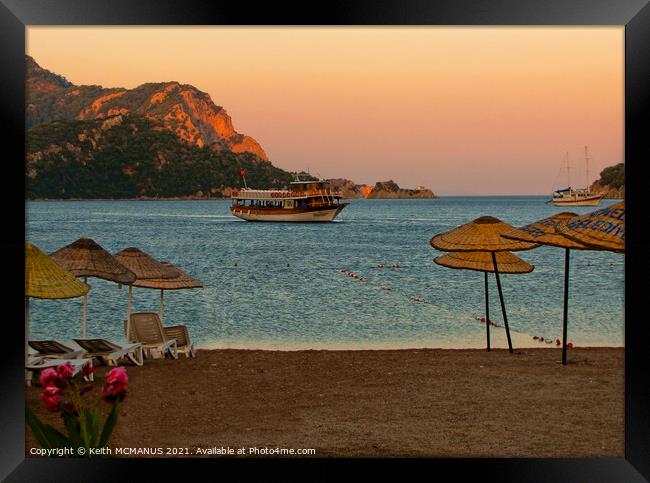 Icmeler beach at sunset, Turkey Framed Print by Keith McManus