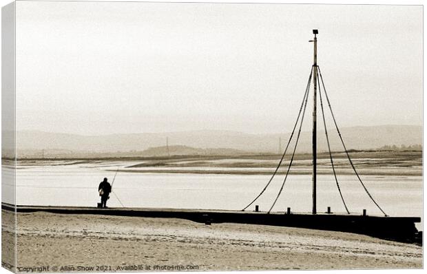 Fisherman on the jetty at Burnham on Sea Canvas Print by Allan Snow