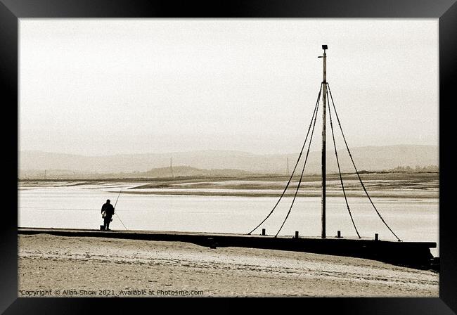Fisherman on the jetty at Burnham on Sea Framed Print by Allan Snow