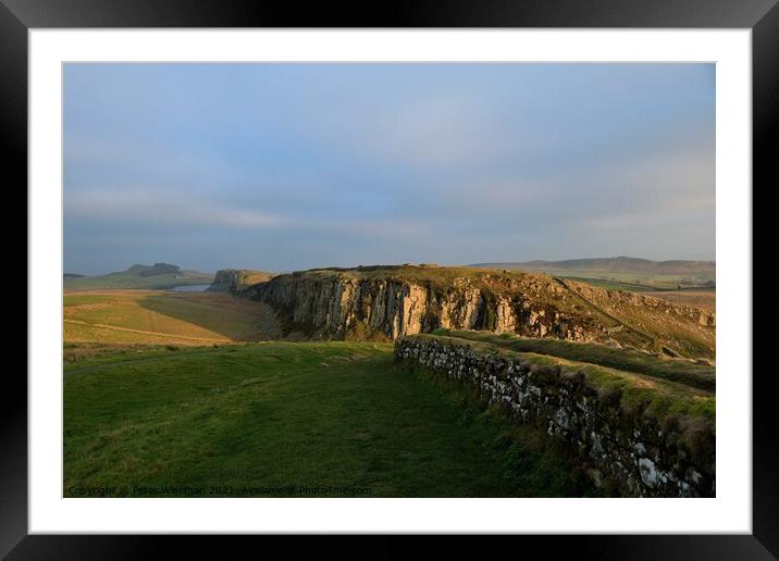 Autumn evening sun on Hadrian's Wall Framed Mounted Print by Peter Wiseman