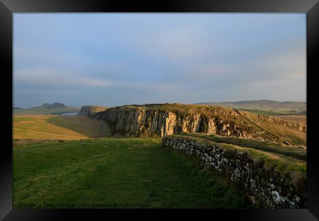 Autumn evening sun on Hadrian's Wall Framed Print by Peter Wiseman