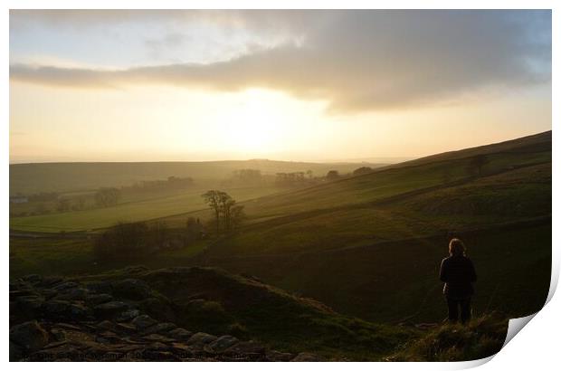 Sunset over Hadrian's Wall Print by Peter Wiseman