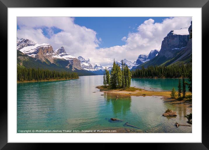 Spirit Island, Maligne Lake in Jasper national park Framed Mounted Print by PhotOvation-Akshay Thaker