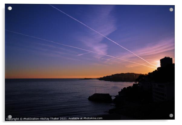 A sunset over a body of Mediterranean water in Mallorca Acrylic by PhotOvation-Akshay Thaker