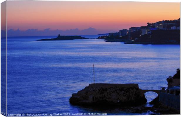 A sunset sky over a body of Mediterranean sea water in Mallorca Canvas Print by PhotOvation-Akshay Thaker