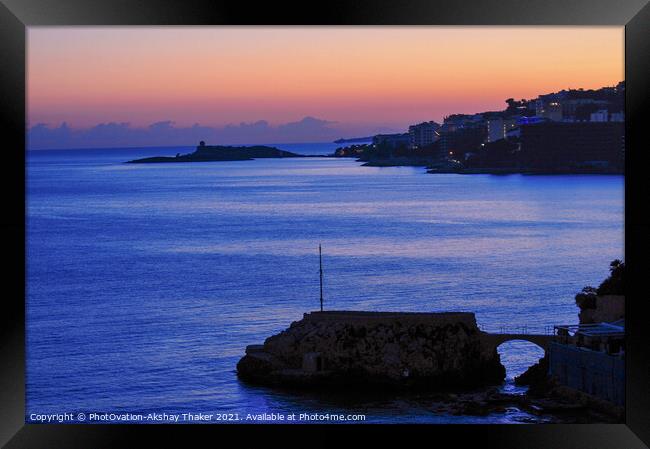 A sunset sky over a body of Mediterranean sea water in Mallorca Framed Print by PhotOvation-Akshay Thaker