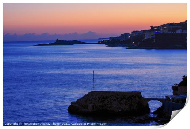 A sunset sky over a body of Mediterranean sea water in Mallorca Print by PhotOvation-Akshay Thaker