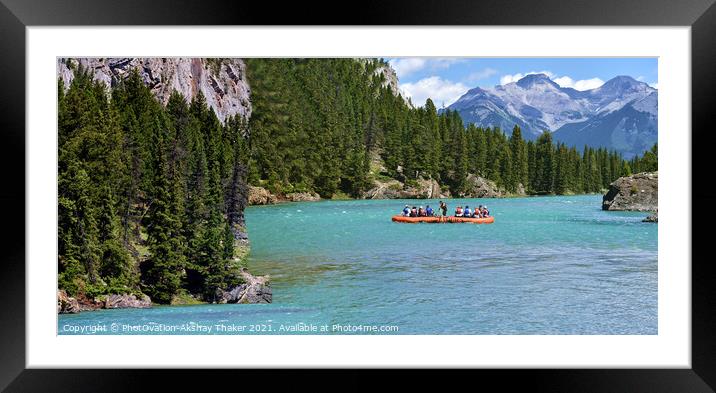 A group of people on a boat in Banff National park, Canada Framed Mounted Print by PhotOvation-Akshay Thaker