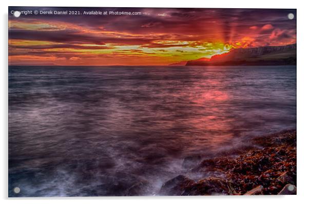 Sunset at Kimmeridge Bay, Isle of Purbeck, Dorset Acrylic by Derek Daniel