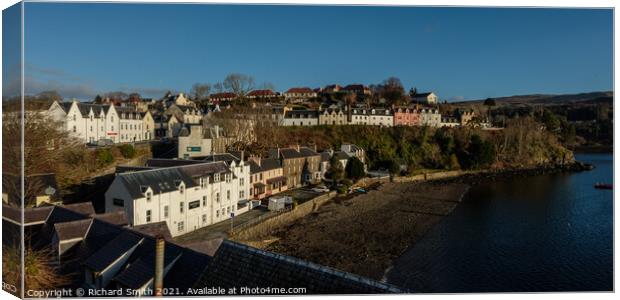 Bank Street, Bosville Terrace and Beaumont Crescent below beside the loch Portree beach. Canvas Print by Richard Smith