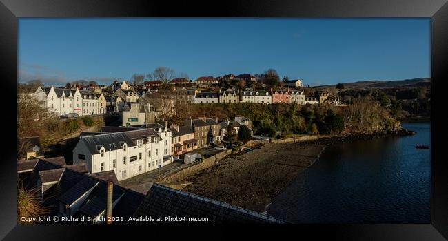 Bank Street, Bosville Terrace and Beaumont Crescent below beside the loch Portree beach. Framed Print by Richard Smith
