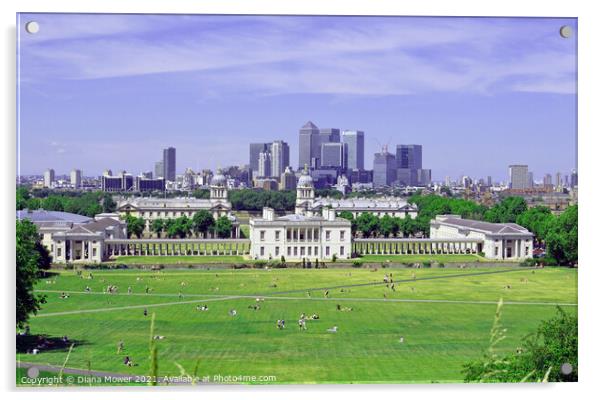 Greenwich and London clty Skyline Acrylic by Diana Mower