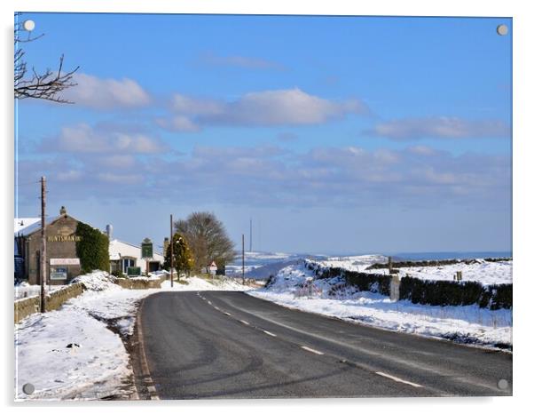 Roadside snow in Holmfirth Acrylic by Roy Hinchliffe