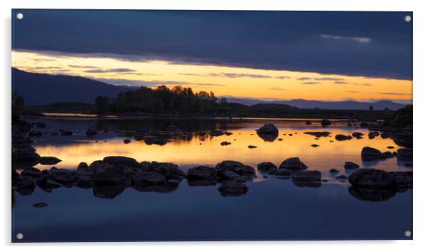 Loch Ba Sunrise, Rannoch Moor, Scotland. Acrylic by Tommy Dickson