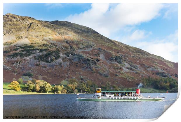 Ullswater Steamer in the Lake District Print by Keith Douglas
