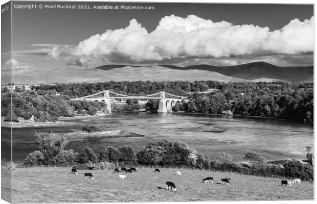 Scenic Menai Strait Anglesey in Black and White Canvas Print by Pearl Bucknall