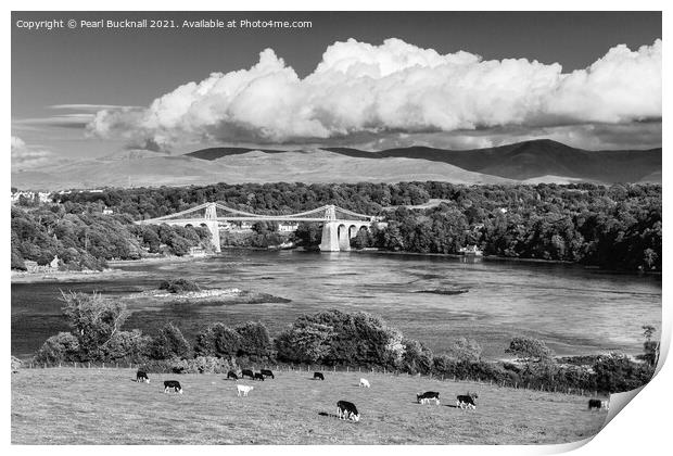 Scenic Menai Strait Anglesey in Black and White Print by Pearl Bucknall